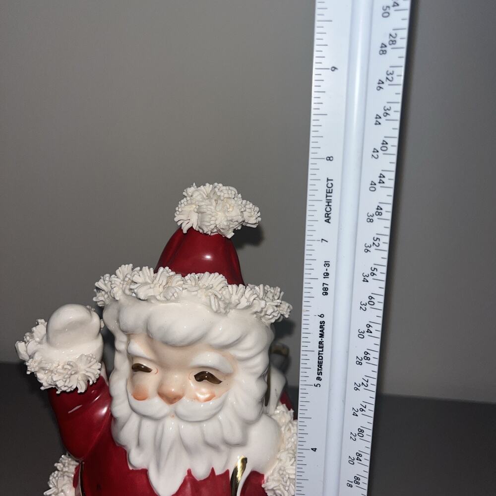 Napco Creations MCM Spaghetti Santa Christmas Planter w/Gold Trim S 413 A, 7.5" - Picture 3 of 16